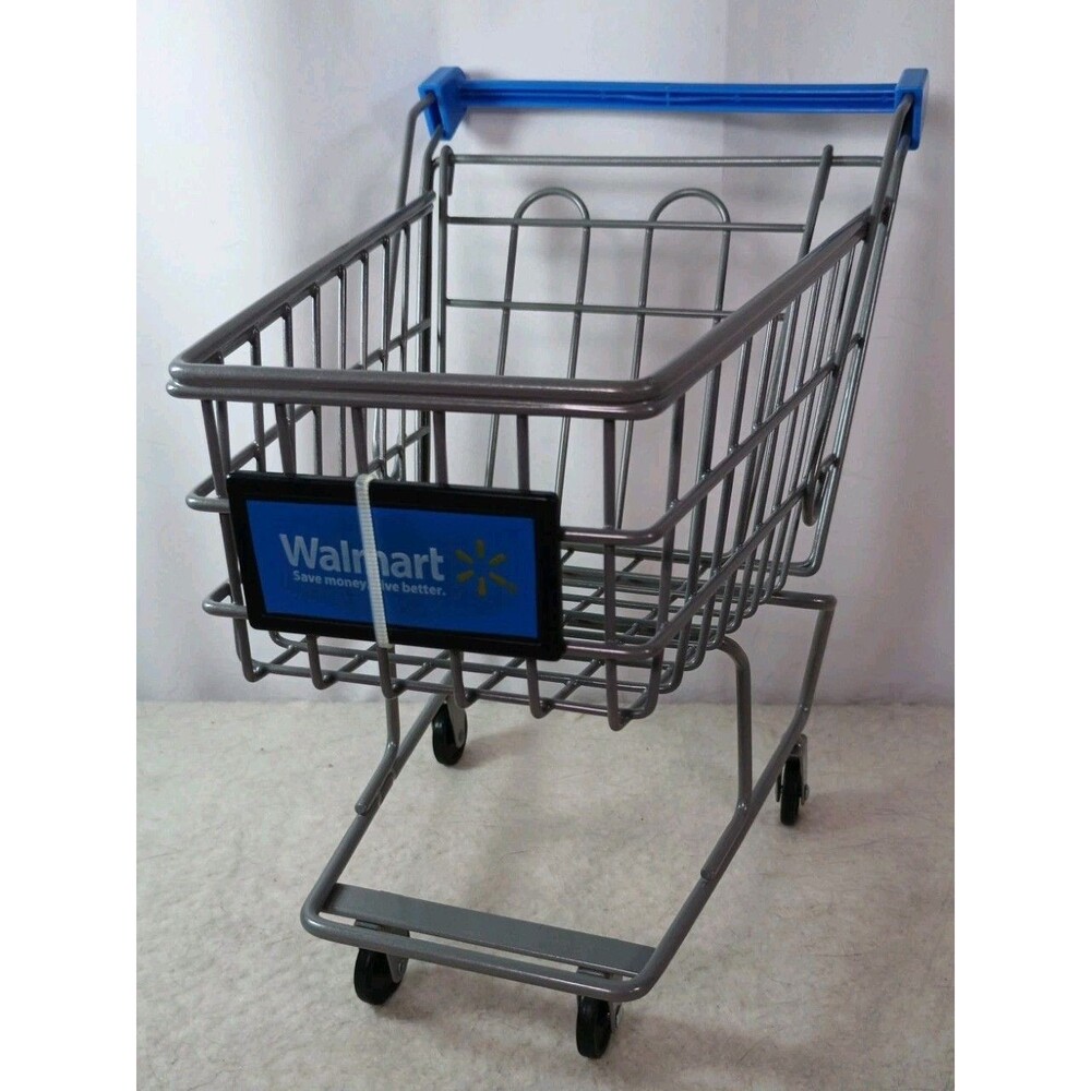 Walmart Mini Shopping Cart Metal Desk Organizer Toy Display Rolling Cart Blue